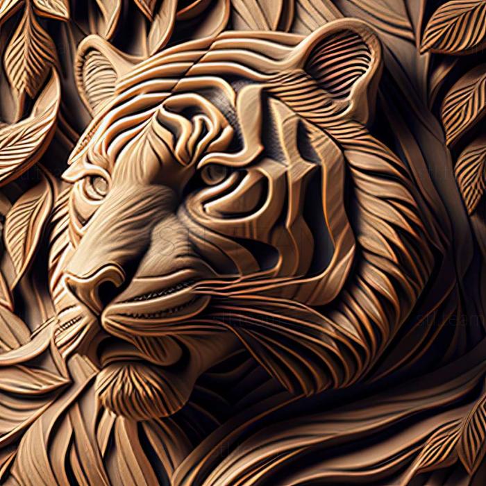 3D модель Тигр на резном (STL)